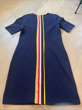 Boden Navy Mini Dress with Yellow, Red & Pink Center Stripe